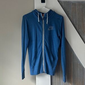 Nike Heathered Blue Zip Hoodie with White Drawcords